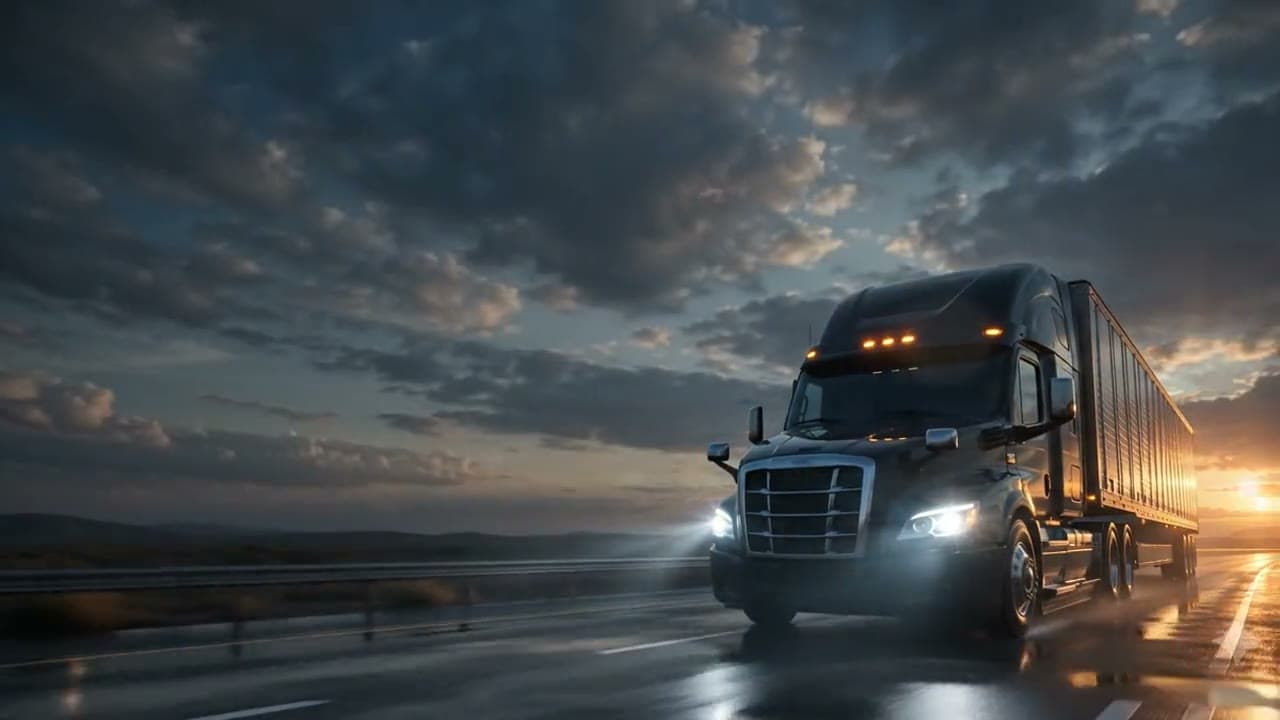 Semi-truck moving along an open highway